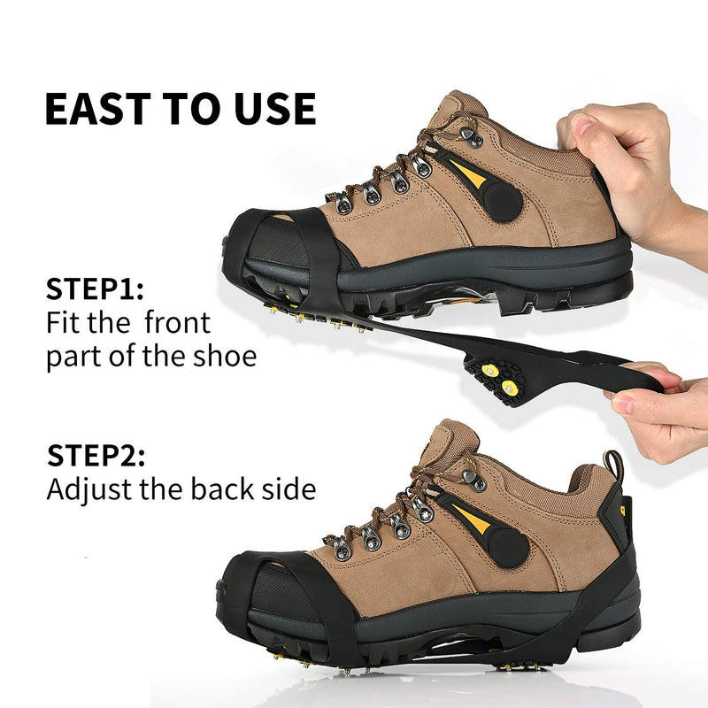 [Australia] - XYZLH Ice Cleats, Ice Grips Traction Cleats Grippers Non-Slip Over Shoe/Boot Rubber Spikes Crampons with 10 Steel Studs Crampons + 10 Extra Replacement Studs Black Medium 