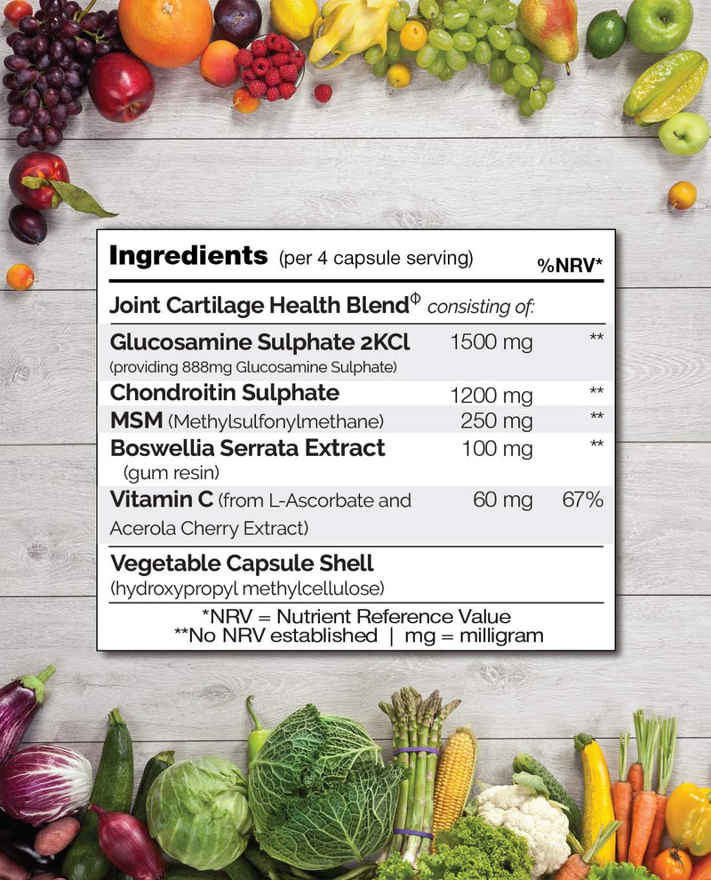 [Australia] - NATURELO Glucosamine (1500mg 2kcl) formulated with Chondroitin, MSM, Boswellia and Vitamin C for Collagen Formation Supporting Cartilage & Bone - 120 Capsules | 1 Month Supply 
