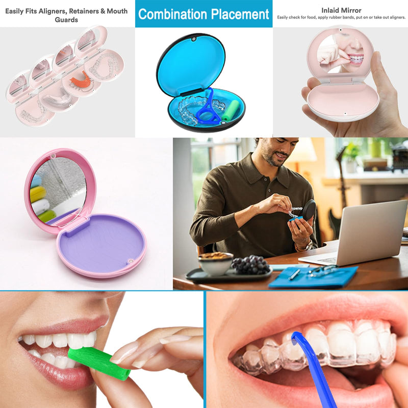 [Australia] - Retainer case, Retainer Case with Mirror, Orthodontic Denture Box with Magnetic Seal Textured Liner, Multifunctional Mouth Guard Denture Case for Retainers, Mouthguards, Braces (Pink) 