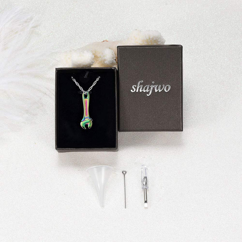 [Australia] - shajwo Cremation Jewelry for Ashes Stainless Steel Wrench Hammer Urn Pendant Locket Keepsake Memorial Necklace for Human Ashes Holder for Women Men Wrench Rainbow 