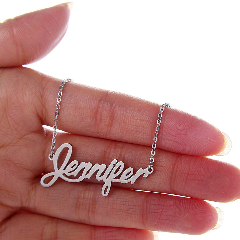 [Australia] - HUAN XUN Custom Name Necklace Personalized Initial Necklaces in Golden Silver Jennifer Silver - No Custom FBA 