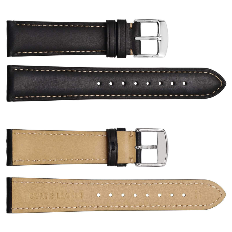 [Australia] - WOCCI Watch Band, Vintage Leather Watch Strap 14mm 16mm 18mm 19mm 20mm 21mm 22mm 23mm 24mm,Choice of Color and Width 14mm - 9/16" Black / Contrasting Stitch 