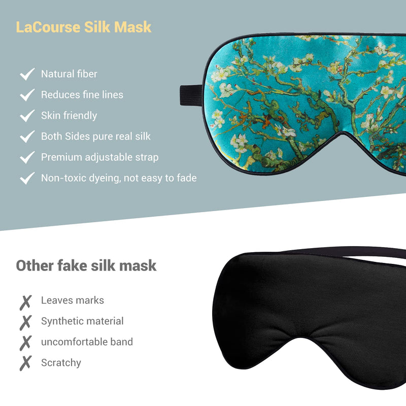 [Australia] - LaCourse 100% Natural Mulberry Silk Eye Mask for Sleeping with 4Pair EarPlugs & Travel Pouch, Both Sides 19 Momme Organic Silk, Adjustable Silk Sleep Eye Mask for Women, Green-Floral Green Floral With 4pair Earplugs 
