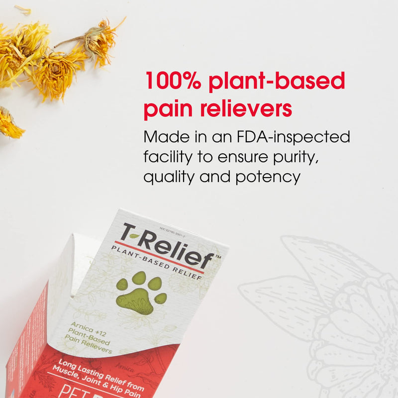 [Australia] - T-Relief Pet Pain Relief Arnica +12 Powerful Natural Medicines Help Reduce Muscle, Joint & Hip Pain, Soreness, Stiffness, Injuries in Dogs & Cats - Vet Approved, Fast-Acting Soother - 90 Tablets 