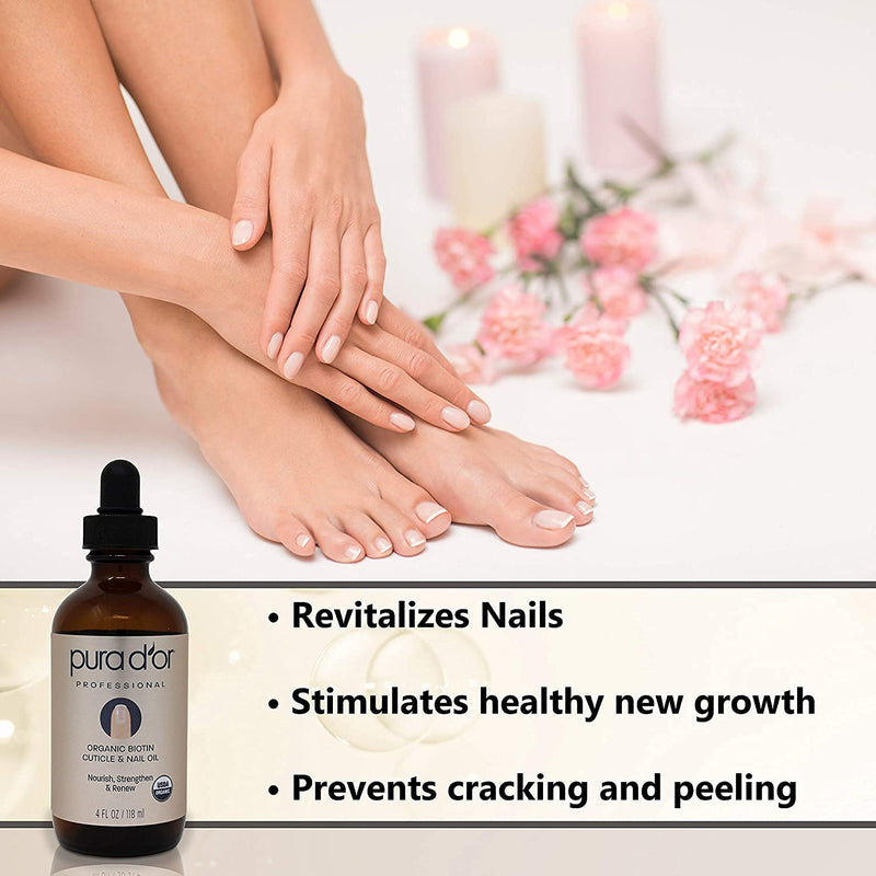 [Australia] - PURA D'OR Organic Nail and Cuticle Oil (4oz) Nourishing Treatment with Dropper - Natural Blend Enriched with Biotin, Vitamin E, Milk for Nail Growth, Healthy Nail Beds and Great for Acrylic Nails 