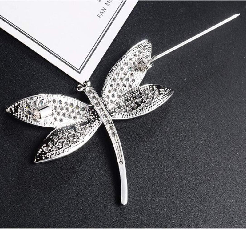 [Australia] - White Gold Plated Brooch Pins Pendant with Cubic Zirconia for Women Lady Girls Dragonfly Shaped 