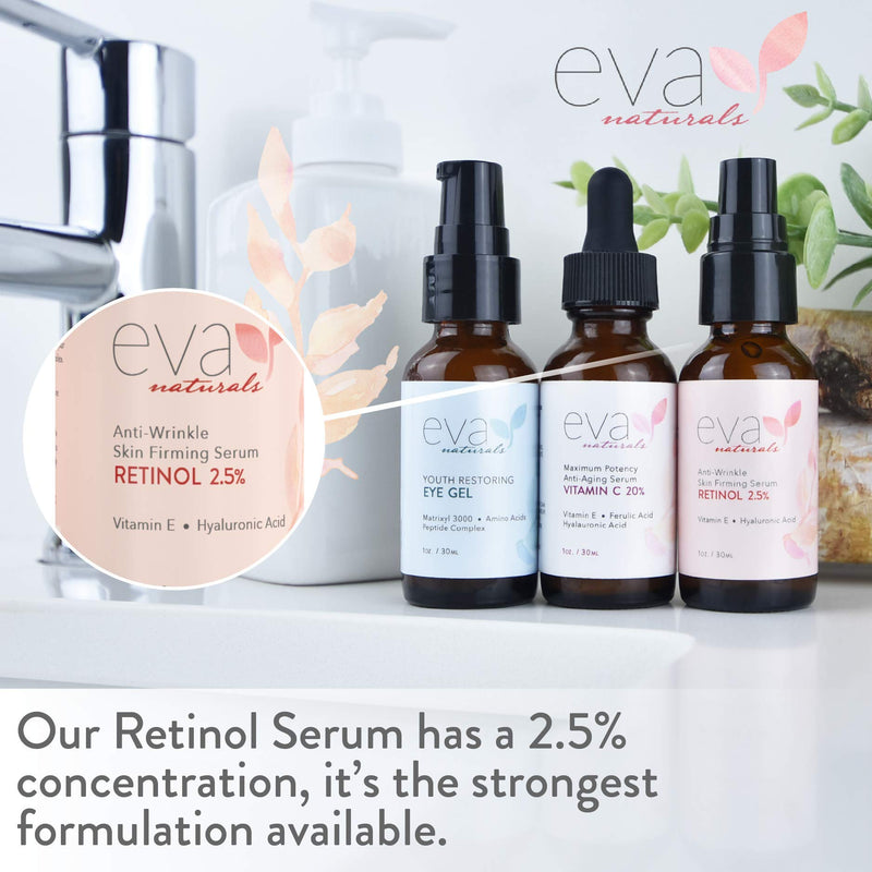 [Australia] - Eva Naturals Facelift in a Bottle - 3-in-1 Anti-Aging Set with Retinol Serum, Vitamin C Serum and Eye Gel - Formulated to Reduce Wrinkles, Fade Dark Spots and Treat Under-Eye Bags - Premium Quality 