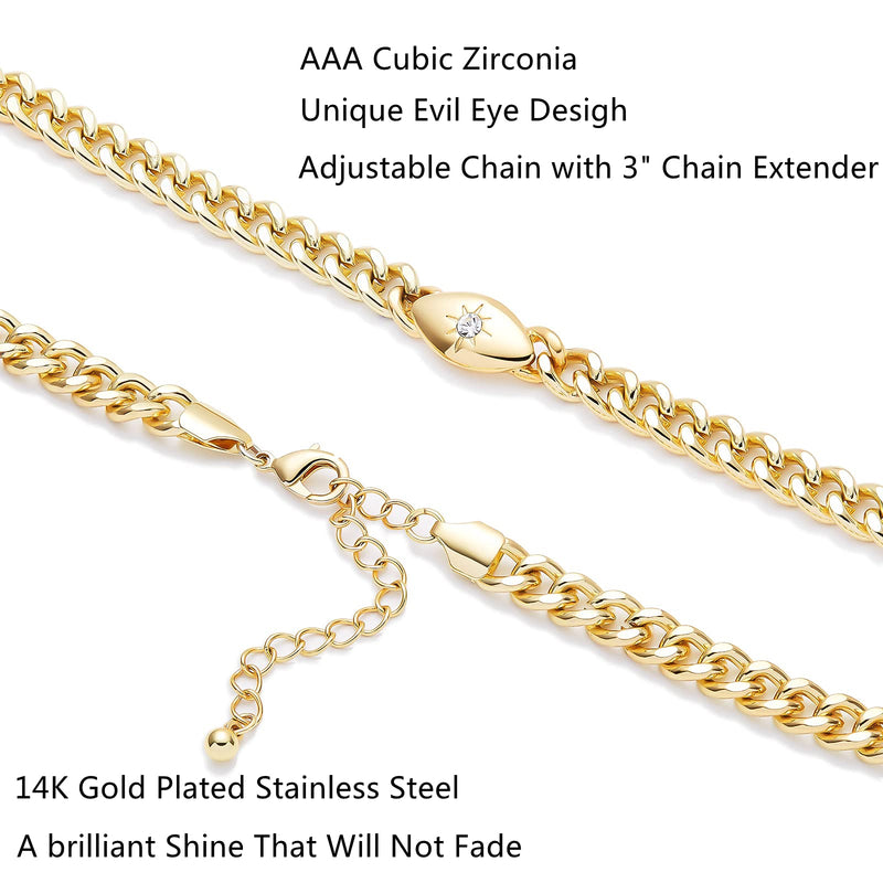 [Australia] - Gold Chunky Chain Necklace for Women: 14K Gold Plated Stainless Steel Diamond Cut Big Thick Hip Hop Jewelry Solid Cuban Link Chains Necklaces 