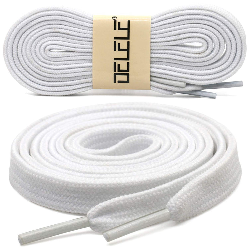 [Australia] - DELELE Solid Flat Shoelaces Hollow Thick Athletic Shoe Laces Strings 2 Pair 32"Inch (80CM) 01 White 