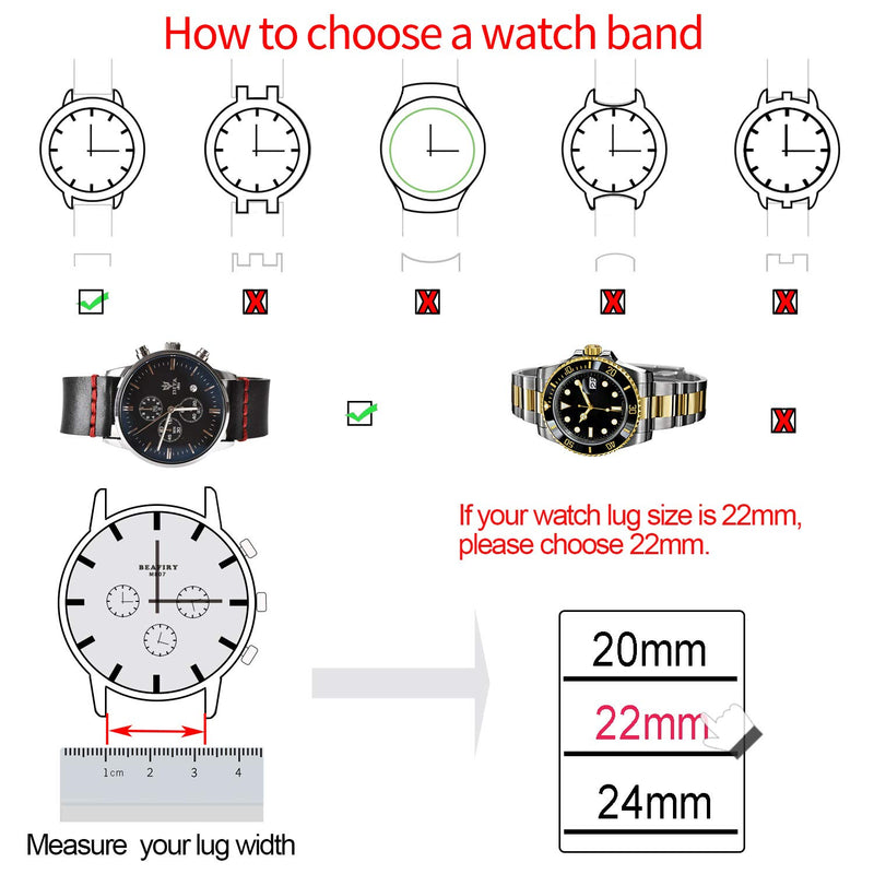 [Australia] - EACHE Quick Release Genuine Leather Watch Band 20mm 22mm 24mm Handmade Retro Leather Watch Straps for Men Women Black Red Thread Silver Buckle 