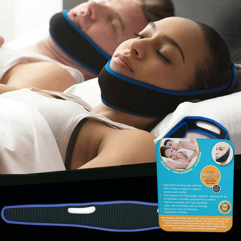 [Australia] - Acusnore Stop Snoring Anti Snore MAX Action Jaw Chin Strap Belt Apnea Solution New Comfort Fit Double Strap Design for Maximum Action 