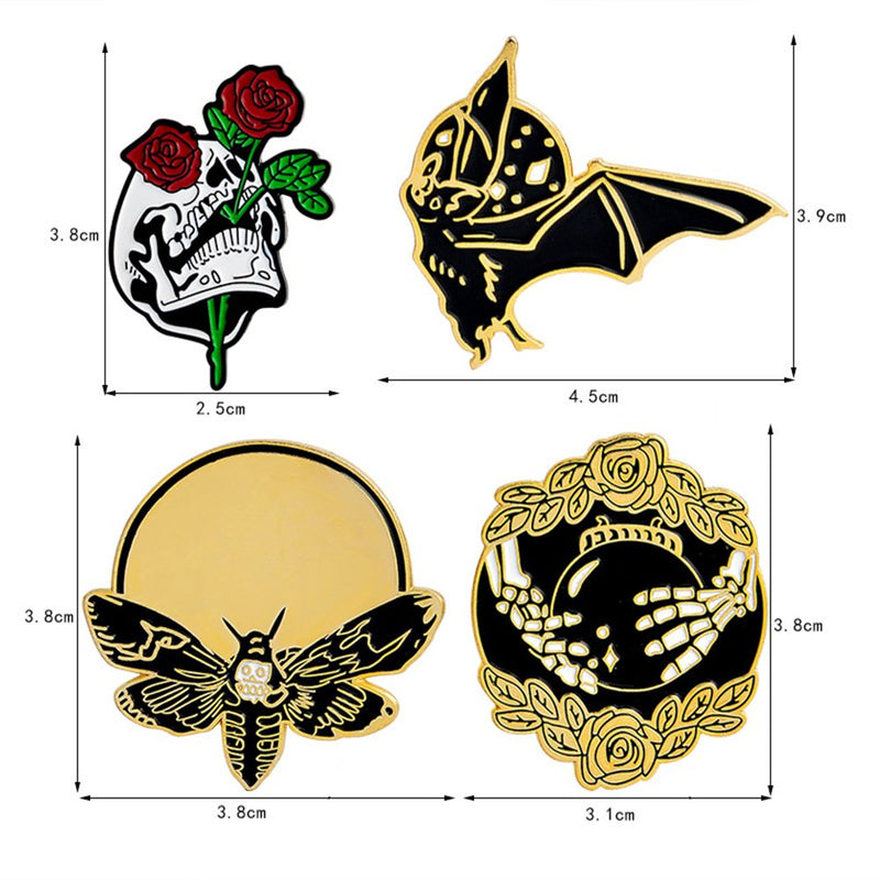 [Australia] - DINGJIN 4 Pcs Punk Enamel Brooch Pin Bat Bee Skeleton Collar Pins Badge Corsage Brooch,Silver Silver 