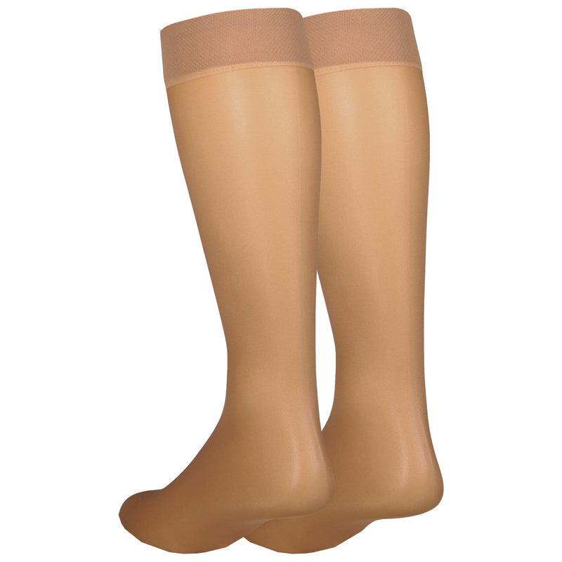 [Australia] - NuVein Sheer Compression Stockings for Women, 8-15 mmHg Support, Light Denier, Knee High, Closed Toe Beige Large 