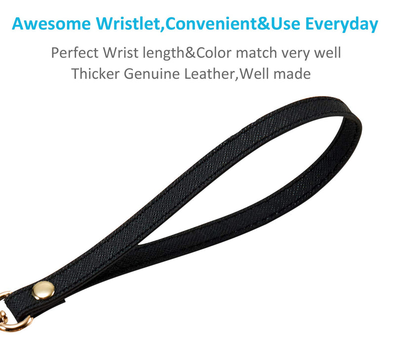 [Australia] - Wristlet KeyChain Strap for Wallets Bag Keys Phone Case Wristlet Strap Genuine Leather Strong&Sturdy A Black(gold Clasp) 