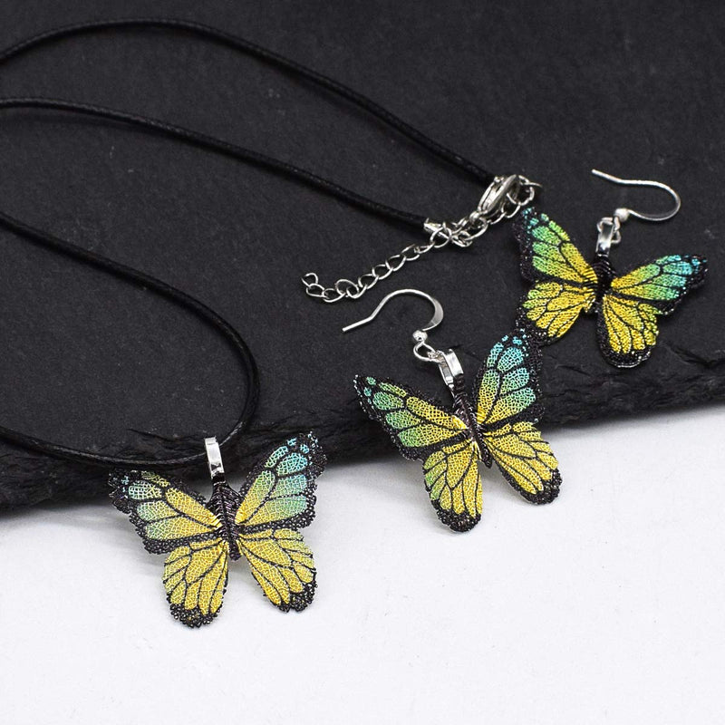 [Australia] - UDORA Butterfly Pendant Dangle Necklace Earrings Jewelry Set Gift for Women Girls Yellow 