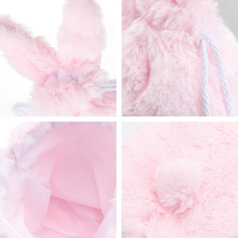 [Australia] - Lurrose Cute Fluffy Plush Bunny Storage Bags with Drawstring,10 x 7 inch (Pink) 