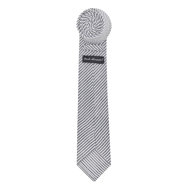 [Australia] - Jacob Alexander Men's Seersucker Striped Pattern Slim Neck Tie Black 