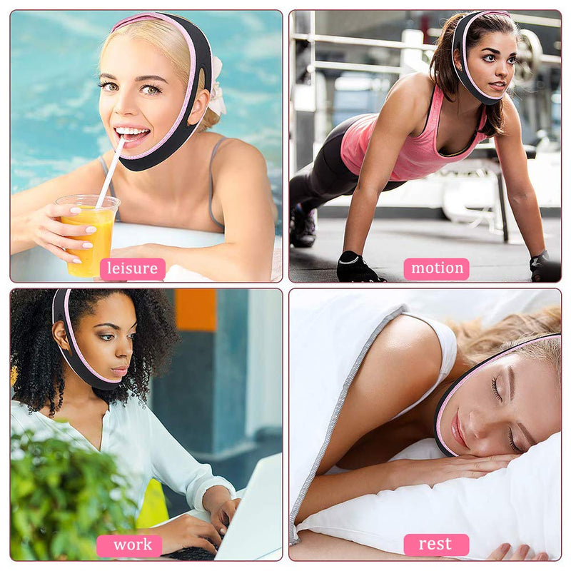 [Australia] - Face Slimming Strap,Queenii Chin Strap V Line Face Lifting Belt, Double Chin Reducer, Pain-Free Women Eliminates Sagging Skin Lifting Firming Anti Aging-Facial Mask Strap (Pink) Pink 