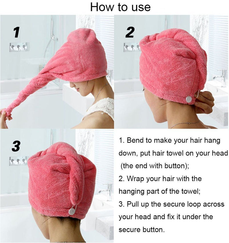 [Australia] - King's deal 4Packs Hair Turban Microfiber Hair Drying Towel Bath Head Wrap Turban Quick Dry Hat Cap New (4Packs) 