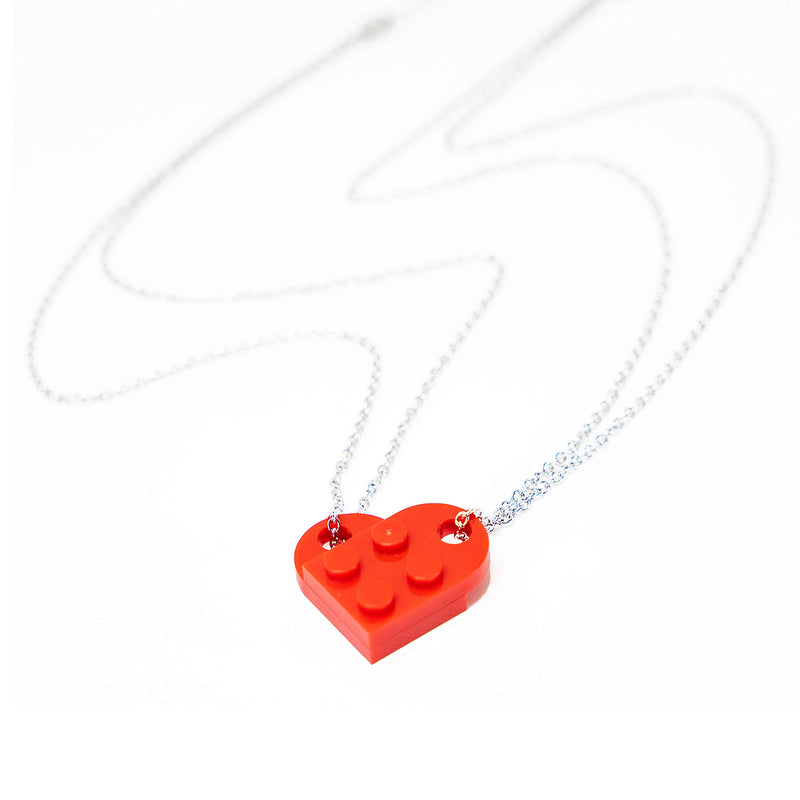 [Australia] - IN-COG-NEATO Brick Necklace for Couples Friendship Heart Pendant Shaped 2 Two Piece Jewelry Set Compatible with Lego Elements Gifts for Him Her… Red 