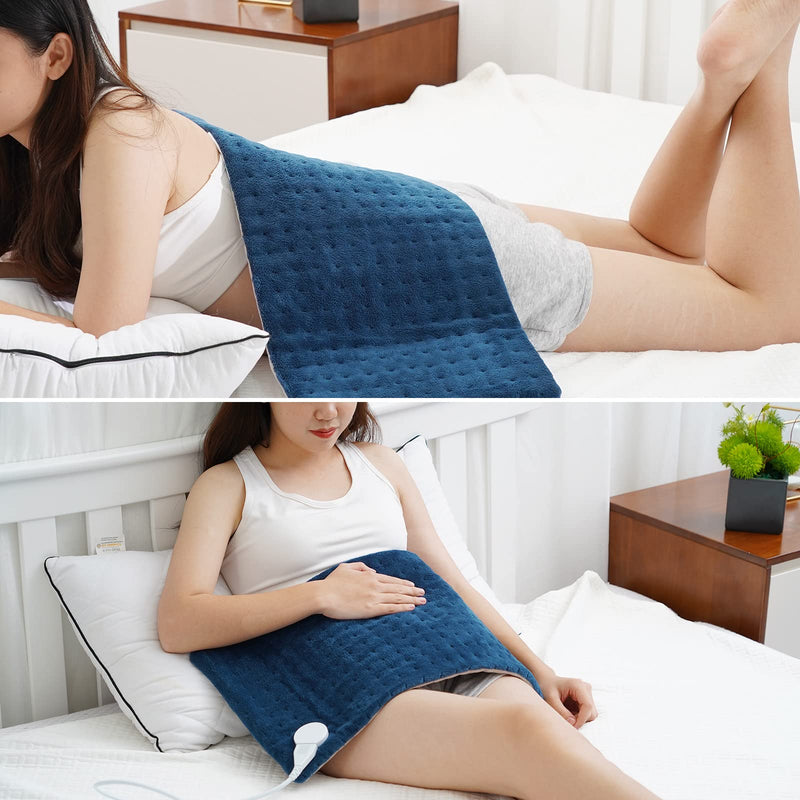 [Australia] - Heated Pad, Electric Heating Pad for Neck/Shoulder/Back/Knee, Heat Option of 6 Levels and Timer Settings Auto Shut Off, Wasbhable, 12" x 24" Blue 