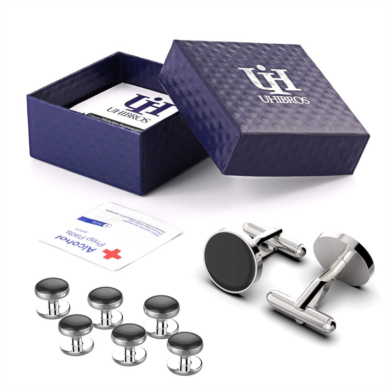 [Australia] - UHIBROS Jewelry Stainless Steel Classic Tuxedo Shirt Cufflinks for Men Unique Business Wedding White Cufflinks-1116-1-18 