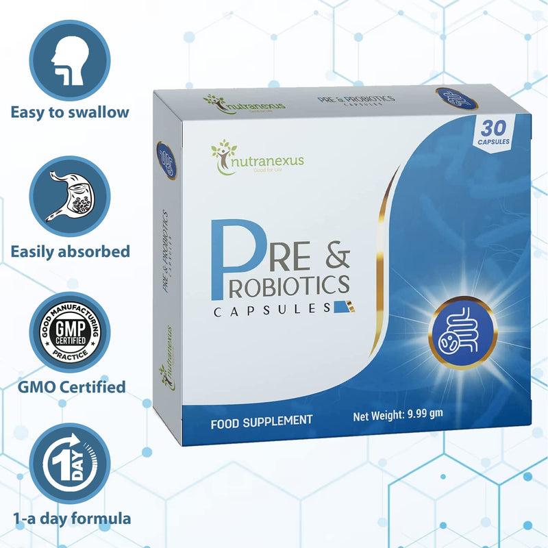 [Australia] - Pre & Probiotics Supplement (30 Capsules) Digestive & Gut Health Supplement for Men & Women - Multi Enzyme Blend for Digestion & Bloating Relief - Non GMO & Gluten Free 