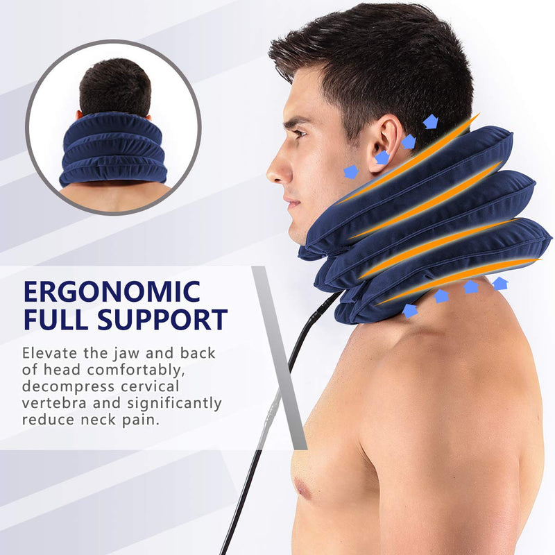 [Australia] - Cervical Neck Traction Device for Instant Neck Pain Relief - Inflatable & Adjustable Neck Stretcher Neck Support Brace, Best Neck Traction Pillow for Home Use Neck Decompression Blue 