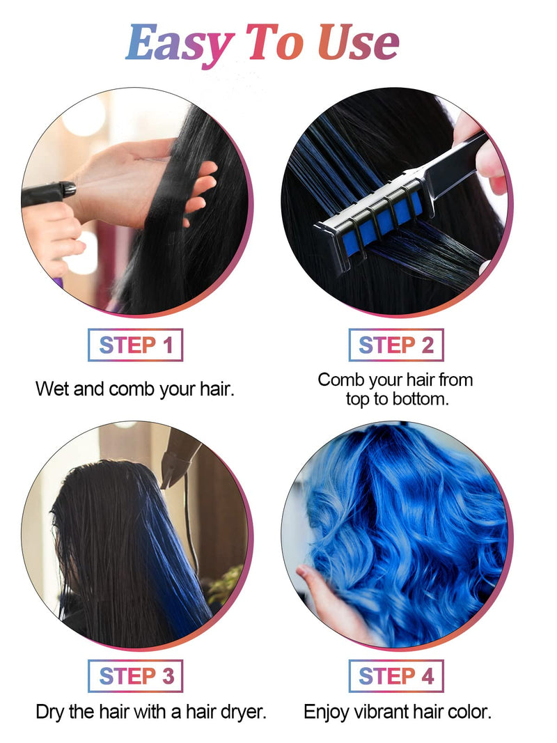 [Australia] - 10 PCS Hair Chalk Comb for Girls, TOROKOM Temporary Bright Washable Hair Color Comb Mini Hair Chalk for Kids, Non Toxic Hair Color Dye for Cosplay Christmas Theme Party DIY Hair Color(blue) blue 