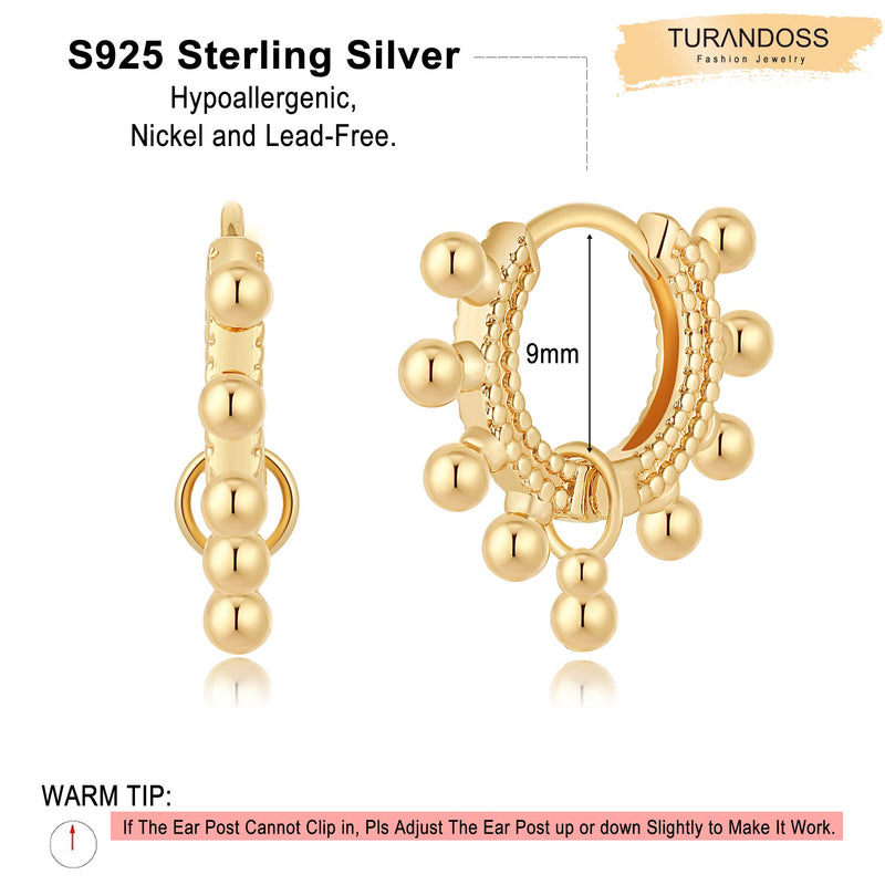 [Australia] - S925 Sterling Silver Post Huggie Hoop Earrings, 14K Gold Plated Small Dangle Hoop Earrings Hypoallergenic Dainty Cubic Zirconia Ball Spike Evil Eye Snake Bee Moon Star Huggie Hoop Earrings 