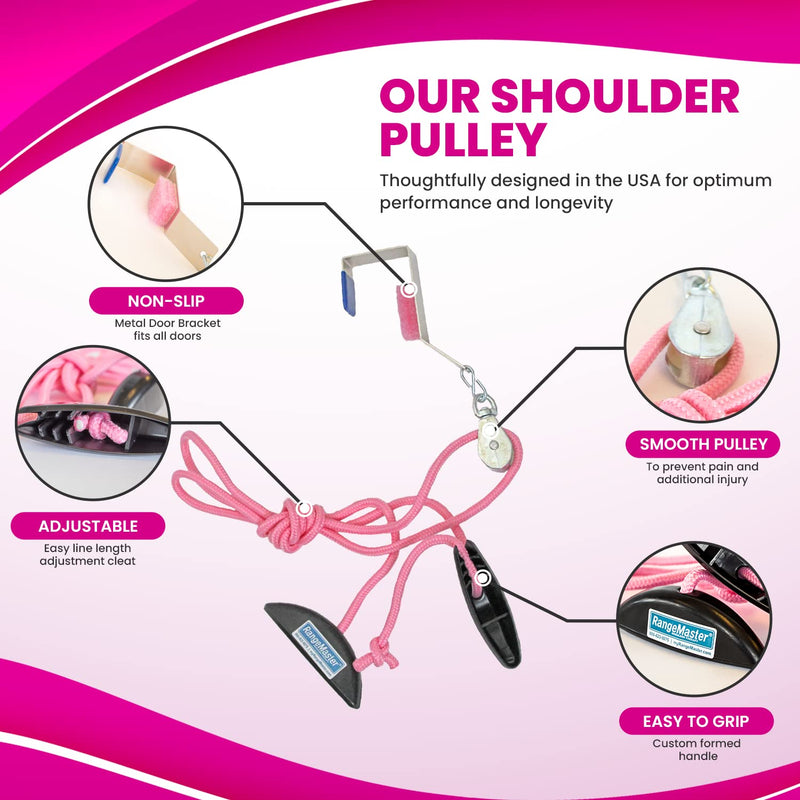 [Australia] - RangeMaster PinkRanger Shoulder Pulley with Patient Guide │ Aids Recovery and Rehabilitation │ Helps Enhance Pain Free Range of Motion │ Adjustable, Metal Bracket Door Attachment Pink 