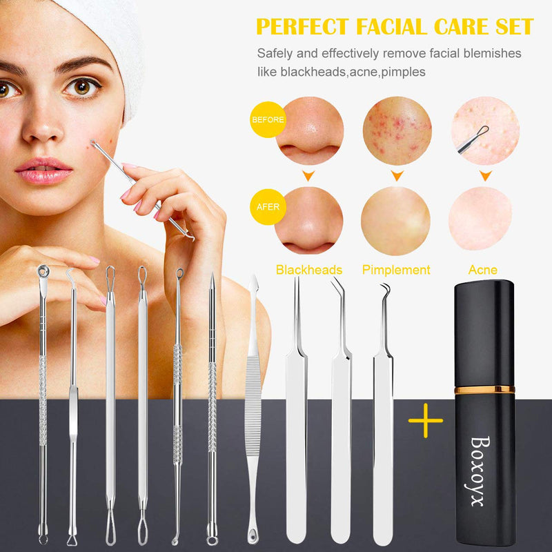 [Australia] - [Latest]Blackhead Remover Tool, Boxoyx 10 Pcs Professional Pimple Comedone Extractor Popper Tool Acne Removal Kit - Treatment for Pimples, Blackheads, Zit Removing, Forehead,Facial and Nose(Silver) 