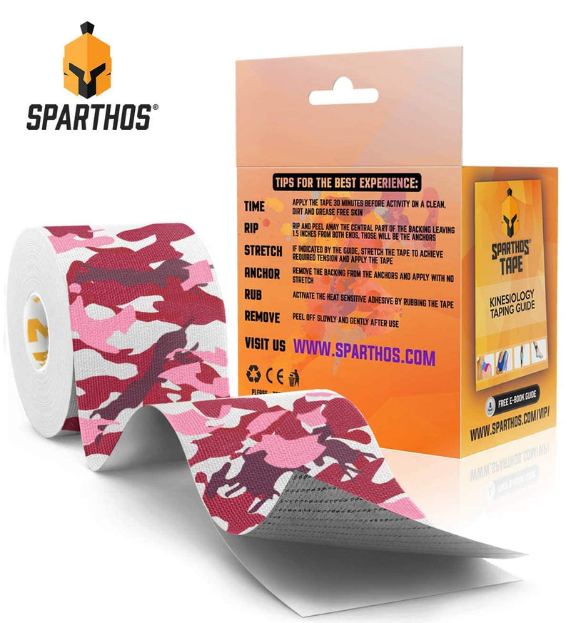 [Australia] - Sparthos Kinesiology Tape [Wild Pink Camo - 16.4ft Uncut Roll] x Ice Packs for Injuries [Size Medium + Cover] 