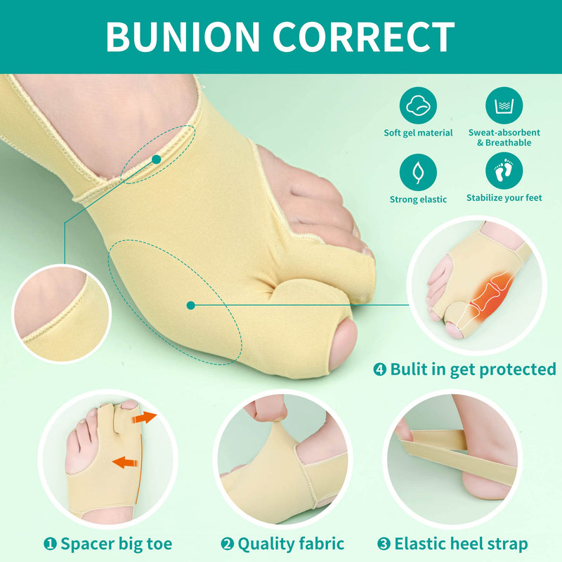 [Australia] - Bunion Corrector Sleeve with Soft Gel Bunion Pads Toe Straightener DYKOOK Toe Separator for Overlapping Toe, Hallux Valgus, Bunion Splint Support Sock Bunion Pain Relief Guard (Large) Beige L 