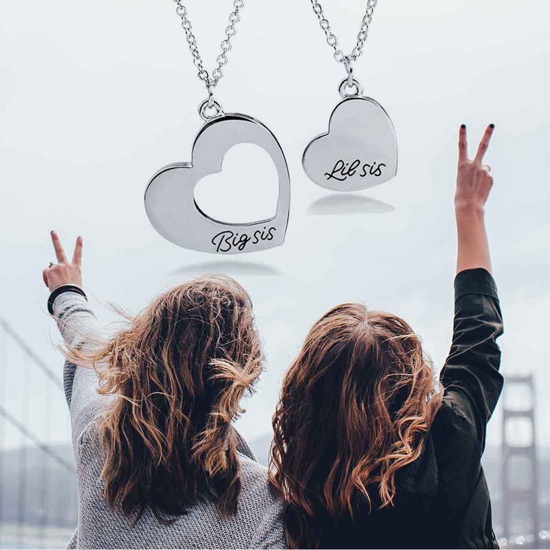 [Australia] - KUIYAI Sister Necklace for 2 Big Sister Little Sister Heart Pendant Necklace 2 sis necklace set silver 