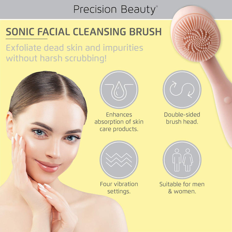 [Australia] - Sonic Facial Cleansing Brush by Precision Beauty | Powered Face Brush | Anti-Aging Silicone Face Scrubber for Skin Renewal | Waterproof 