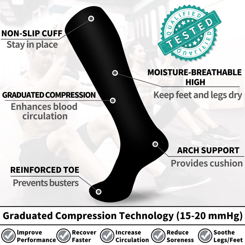 [Australia] - Compression Socks for Women & Men Circulation (4 Pairs)- Best Support for Running,Hiking,Athletic Sports,Flight Travel 02black Large-X-Large 