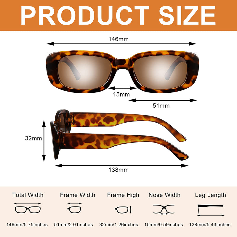 [Australia] - Rectangle Retro Sunglasses Trendy Unisex Mirrored Square Glasses for Women Men Black, Champagne, Leopard and Tawny, Leopard and Grey 