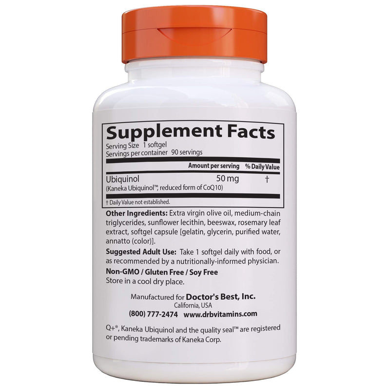 [Australia] - Doctor's Best Ubiquinol with Kaneka QH, Non-GMO, Gluten & Soy Free, Heart Health, 50 mg, 90 Count 