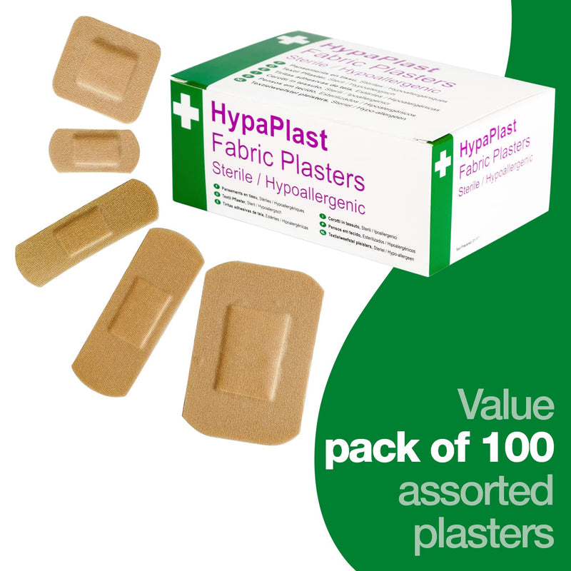 [Australia] - Safety First Aid Group HypaPlast Fabric Plasters, Assorted (100) Sterile Hypoallergenic Assorted (100) 