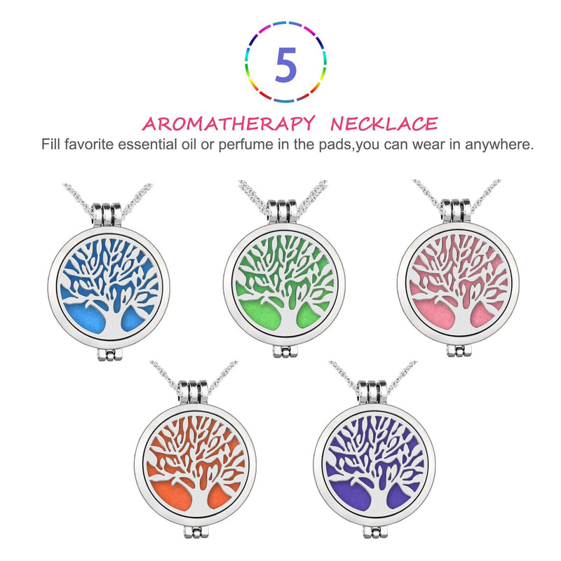 [Australia] - Aromatherapy Essential Oil Diffuser Pendant Necklace,WAWJ Life Tree Stainless Steel Christmas Mothers Day Gift Jewelry with 24" Chain & 12 Felt Pads 