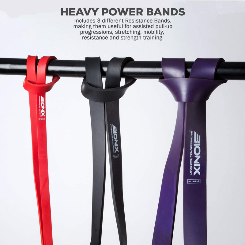 [Australia] - Bionix Pull Up Assistance Bands - Thick, Heavy & Long Latex Exercise Resistance Training Loop Band Set Chin Up Assist, Stretching, Workout, Powerlifting, Yoga Pilates, Legs Glutes Toning - Boost Mobility & Strength For Men and Women Black 