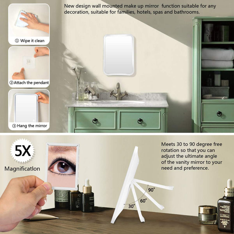 [Australia] - Makeup Mirror with Lights, LED Vanity Mirror, 1200mAh USB Rechargeable Adjustable Brightness 56 LEDs Wall Mount Cosmetic Mirror 90° Rotation Touch Screen Detachable 5X Magnification Mirror 