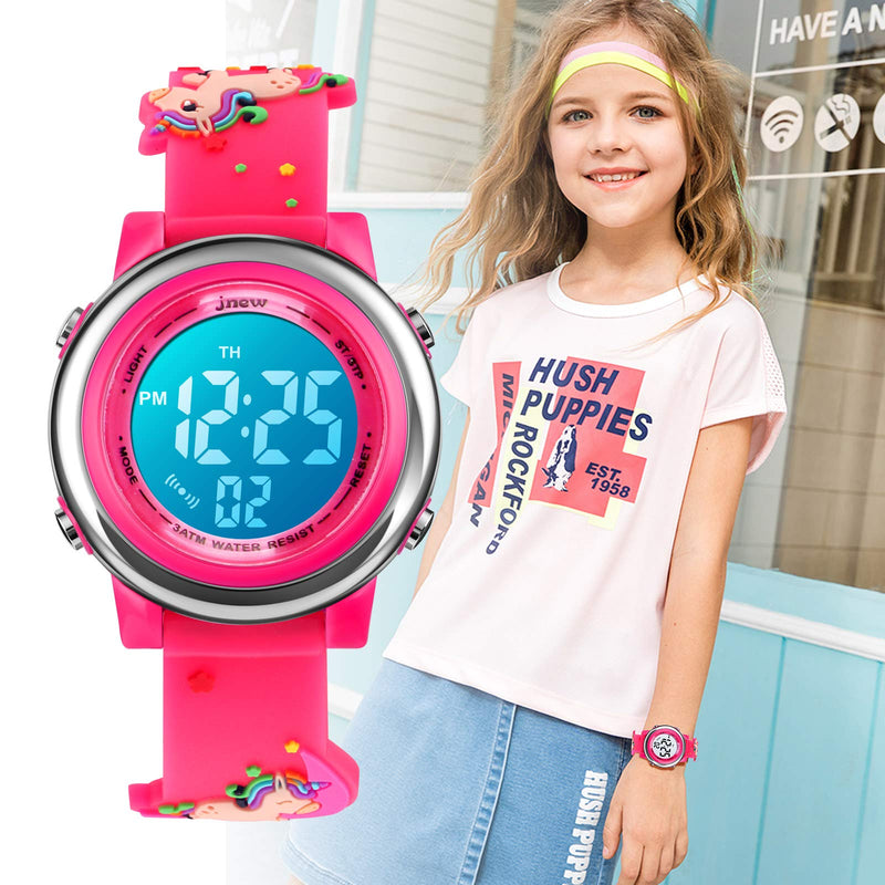 [Australia] - YxiYxi Kids Watches 3D Cute Cartoon Digital 7 Color Lights Toddler Wrist Watch with Waterproof Sports Outdoor LED Alarm Stopwatch Silicone Band for 3-10 Year Boys Girls Little Child Red 