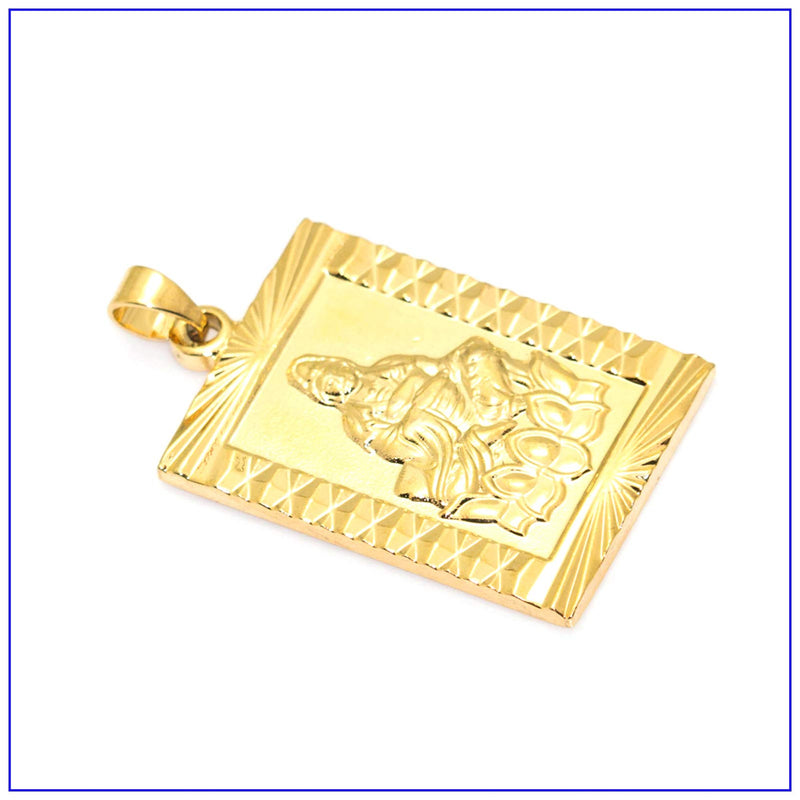 [Australia] - Fusamk Fashion Plated 18K Gold Buddha Dog Tag Pendant Guan Yin Necklace,22" Box Chain Plated Gold Guan Yin Dog Tag 