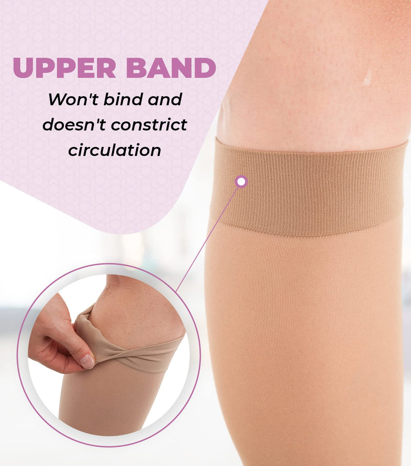 [Australia] - GABRIALLA Graduated Sheer Knee High Compression Socks, Compression 20-22 mmHg, Closed Toe Beige X-Large 