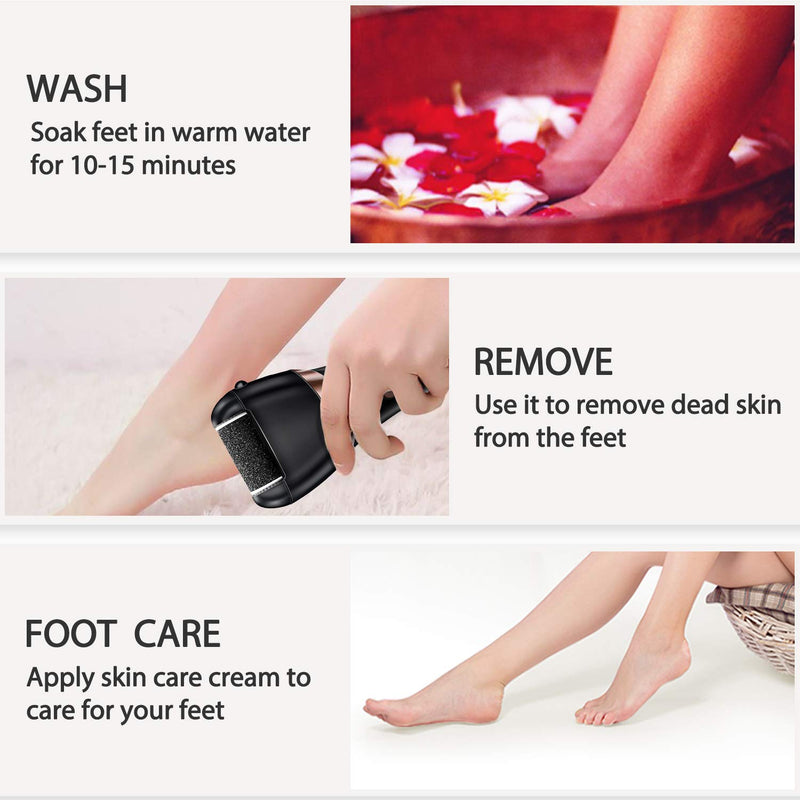 [Australia] - Electric Foot Callus Remover Kit, Elmchee Rechargeable Pedicure Tools Foot Care Feet File With 3 Roller Heads,2 Speed,Battery Display for Remove Cracked Heels Calluses and Dead Skin(Black) Black 