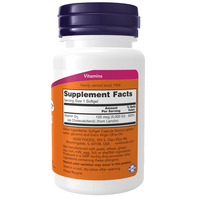 [Australia] - NOW Supplements, Vitamin D-3 5,000 IU, High Potency, Structural Support*, 240 Softgels 240 Count (Pack of 1) 