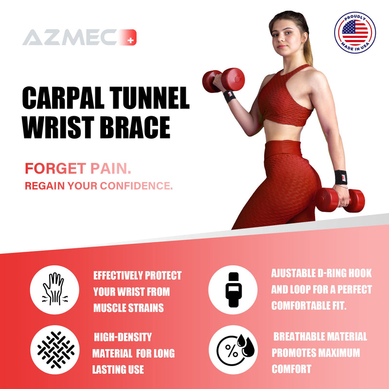 [Australia] - AZMEC Carpal Tunnel Wrist Brace, Support for Arthritis and Tendonitis Pain Relief - Wrist Compression Strap, Fits Left or Right Hand, Wrist Wraps Adjustable One Size, For Men and Woman. Good for day-to-day activities and sports. (BLACK) BLACK 