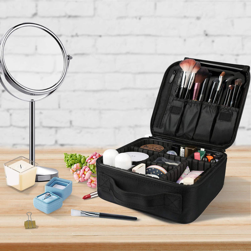 [Australia] - Bvser Travel Makeup Case, Cosmetic Train Case Organizer Portable Artist Storage Makeup Bag with Adjustable Dividers for Cosmetics Makeup Brushes Toiletry Jewelry Digital Accessories - Black 